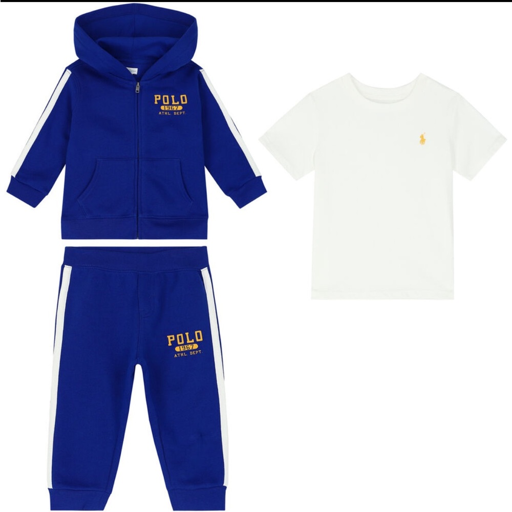 Ralph Lauren Baby Boys Blue & White Logo 3 Piece Tracksuit - Picture 2 of 5